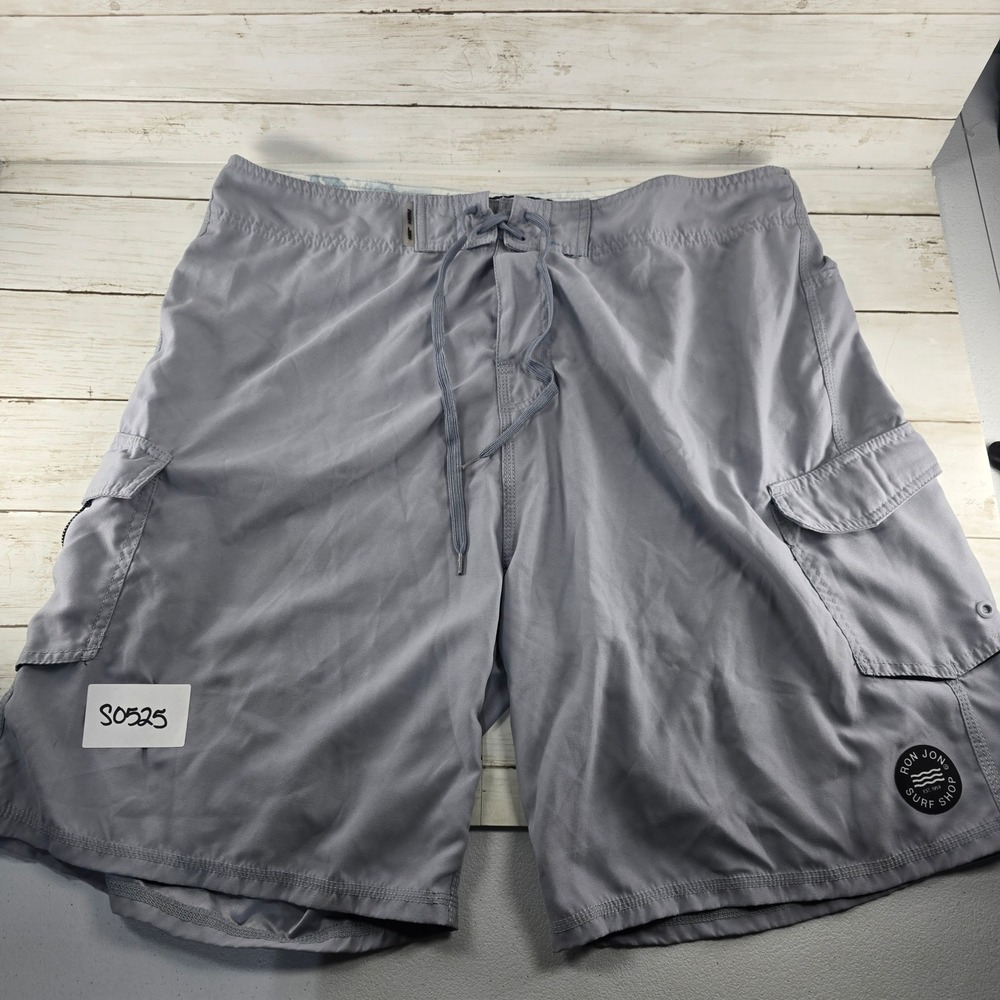 Ron Jon Surf Shop Mens Gray Cargo Board Shorts Swim Trunks Size 36 ICN1619